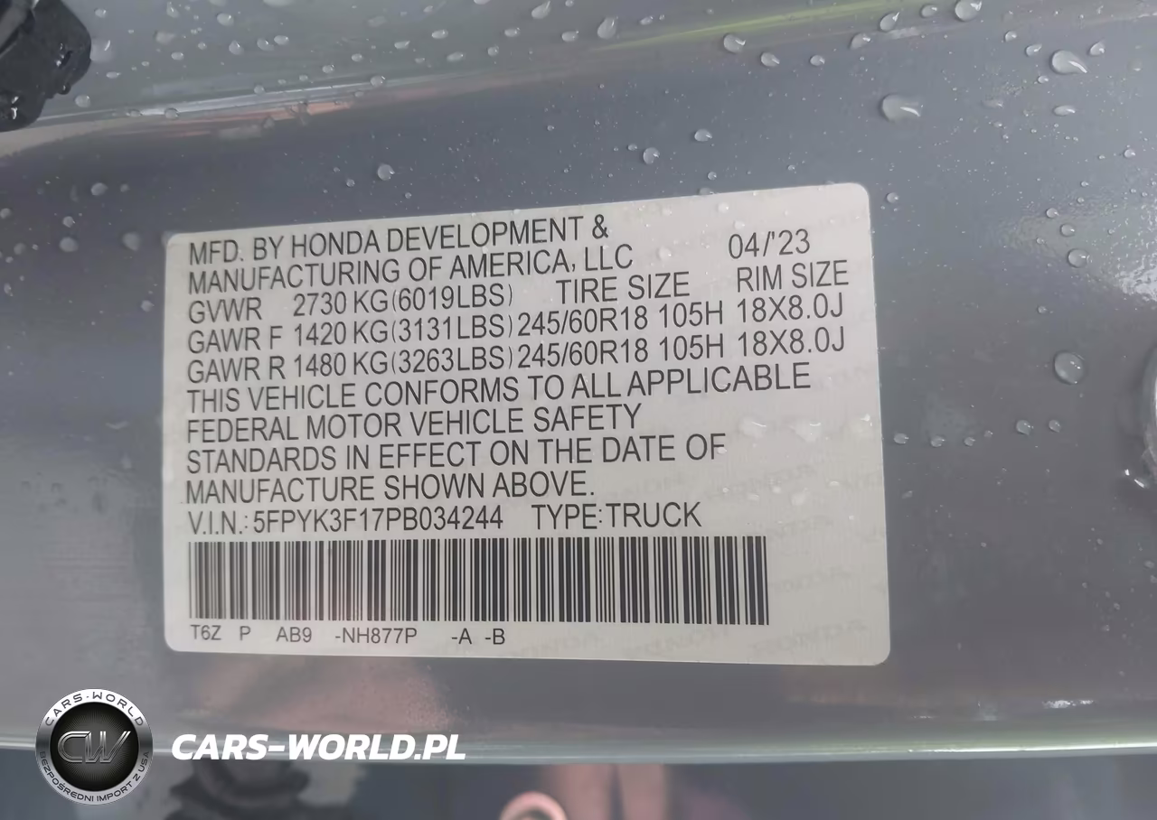 2023 Honda Ridgeline Sport VIN:5FPYK3F17PB034244 - 9
