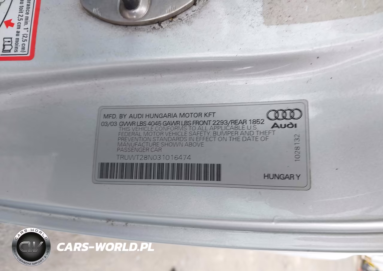 2003 Audi Tt 1.8L VIN:TRUWT28N031016474 - 9