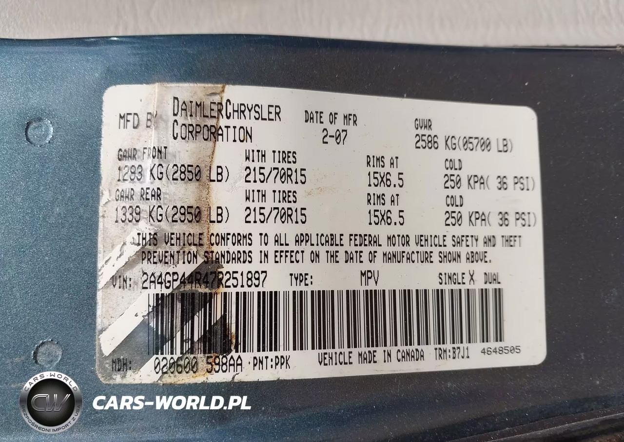 2007 Chrysler Town & Country Lx VIN:2A4GP44R47R251897 - 9