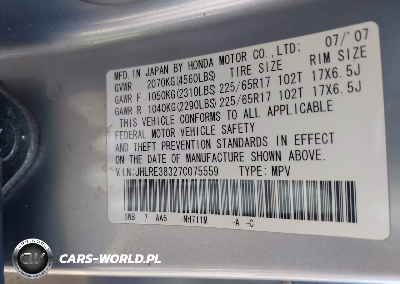 2007 Honda Cr-V Lx VIN:JHLRE38327C075559 - 9