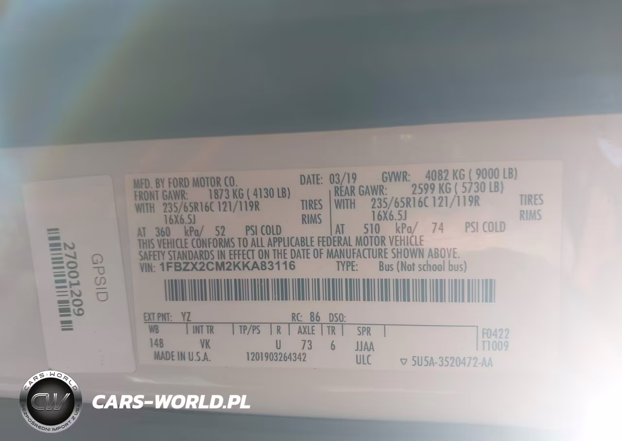 2019 Ford Transit-350 Xl VIN:1FBZX2CM2KKA83116 - 9