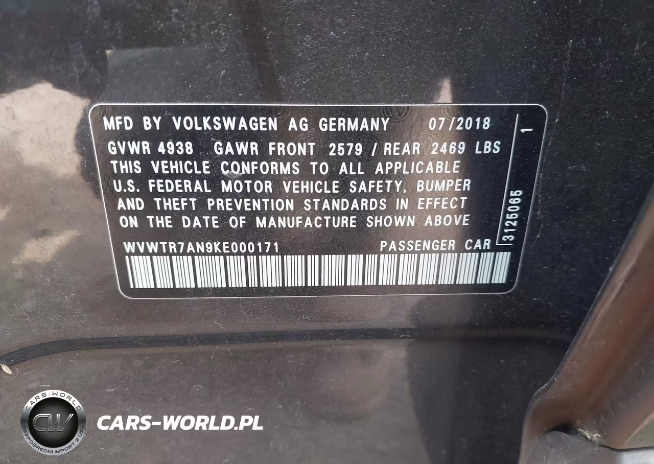 2019 Volkswagen Arteon 2.0T Sel Premium R-Line VIN:WVWTR7AN9KE000171 - 9