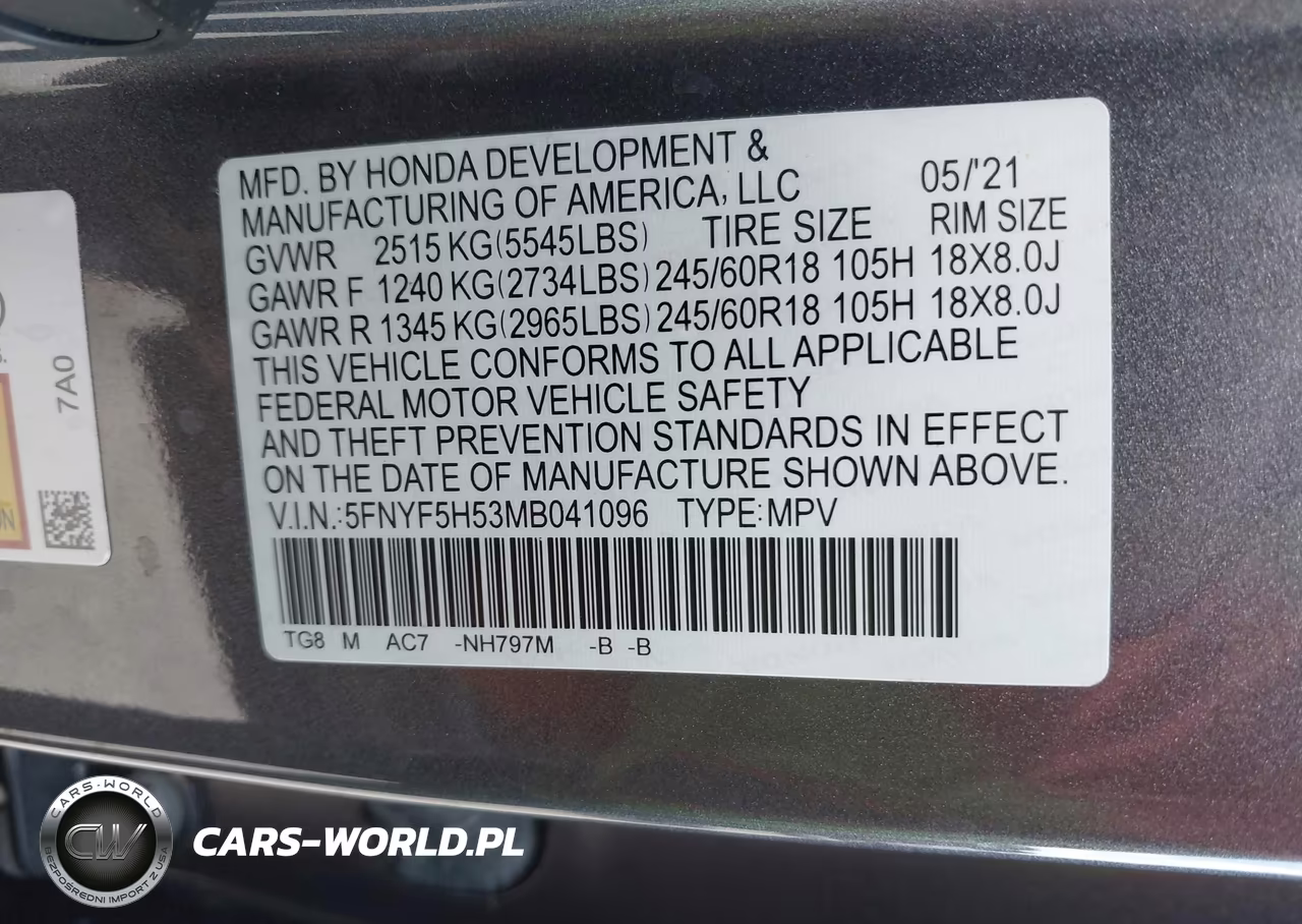 2021 Honda Pilot 2Wd Ex-L VIN:5FNYF5H53MB041096 - 9