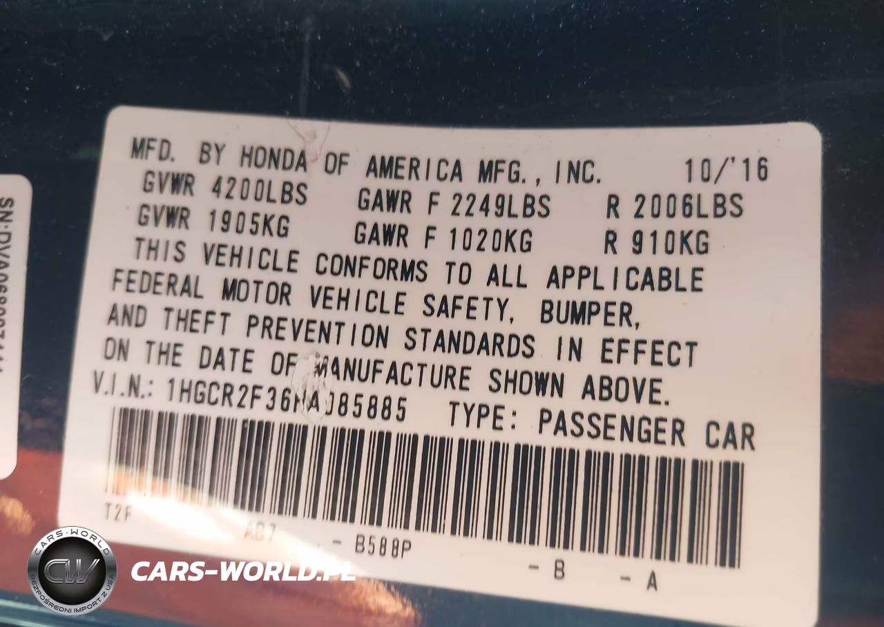 2017 Honda Accord Lx VIN:1HGCR2F36HA085885 - 9