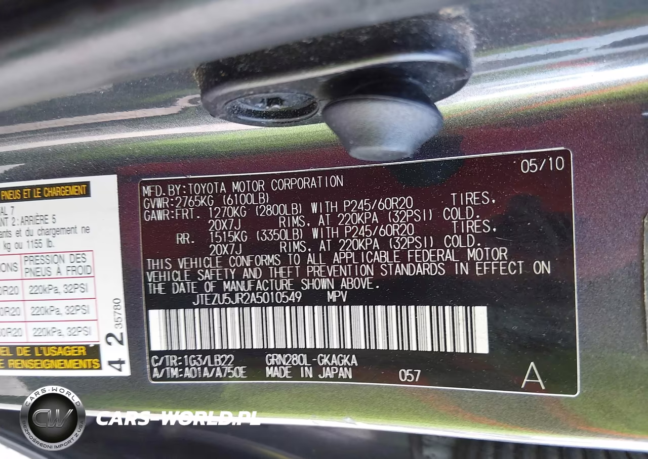 2010 Toyota 4Runner Limited V6 VIN:JTEZU5JR2A5010549 - 9