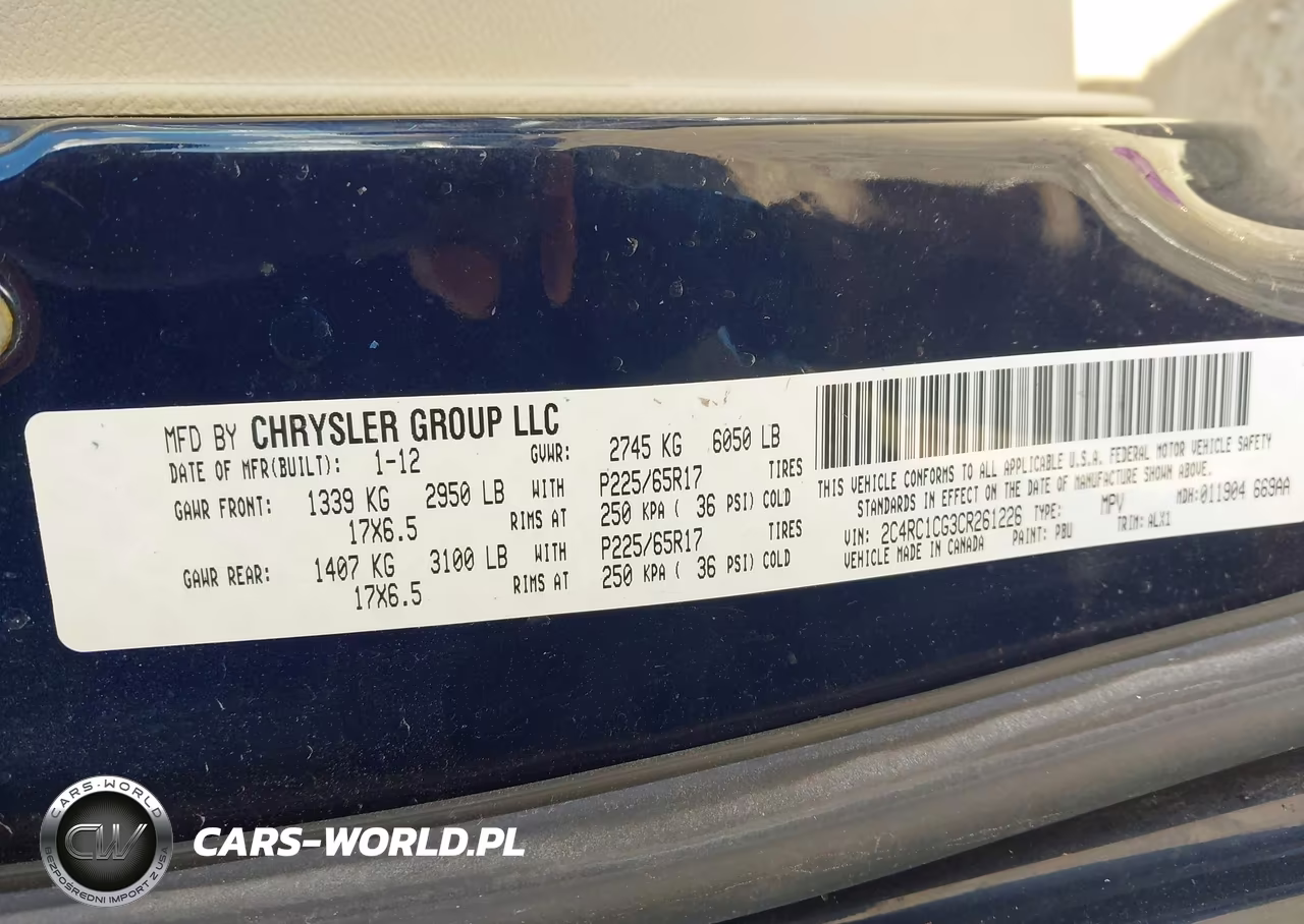 2012 Chrysler Town & Country Touring-L VIN:2C4RC1CG3CR261226 - 9