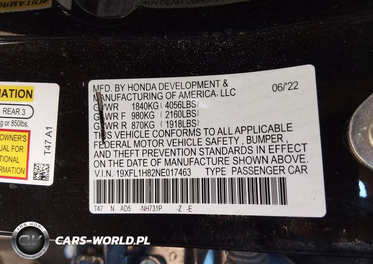 2022 Honda Civic Sport Touring VIN:19XFL1H82NE017463 - 9