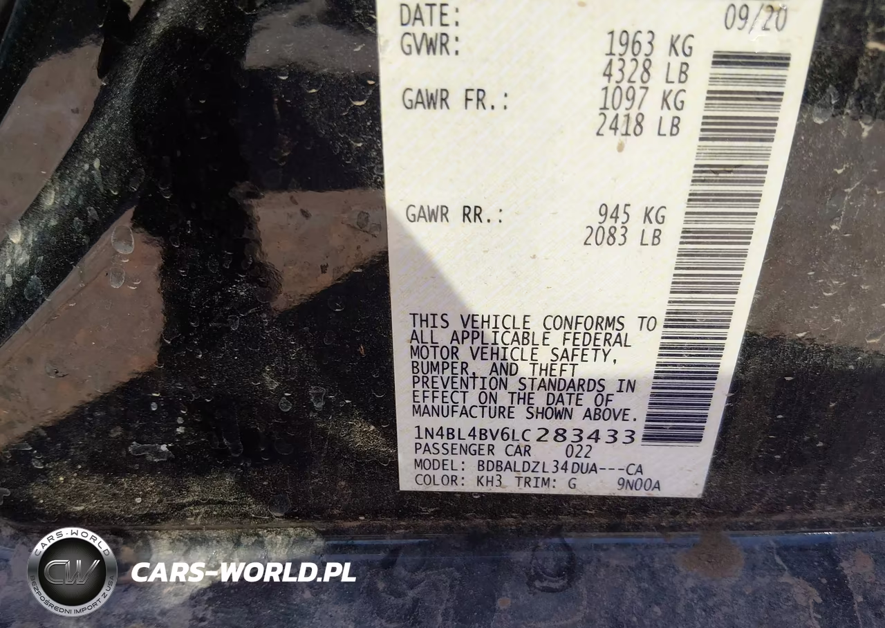 2020 Nissan Altima S Fwd VIN:1N4BL4BV6LC283433 - 9