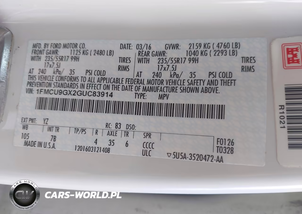 2016 Ford Escape Se VIN:1FMCU9GX2GUC83914 - 9