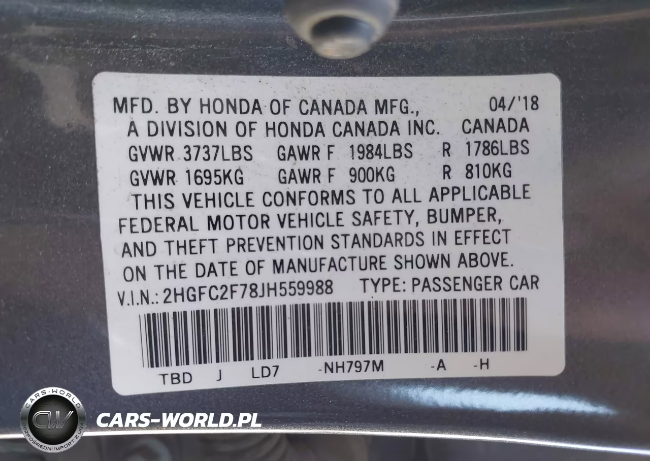 2018 Honda Civic Ex VIN:2HGFC2F78JH559988 - 9
