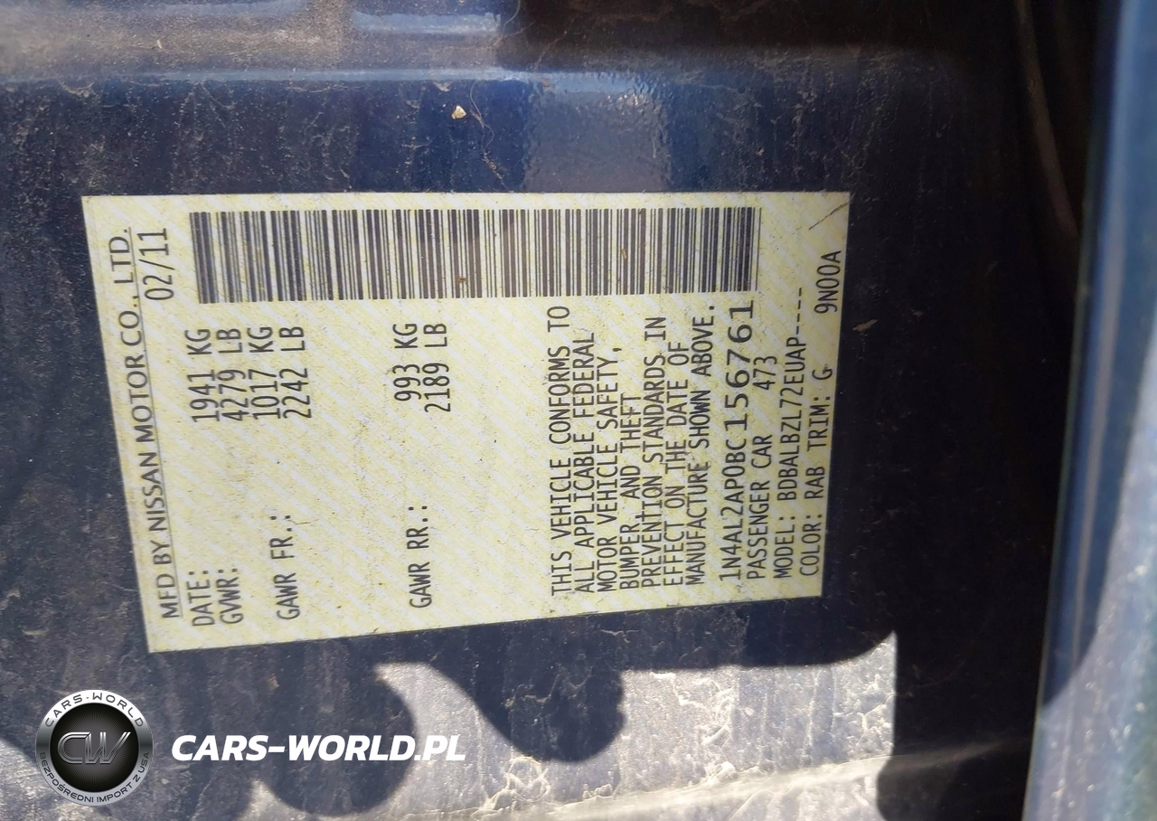 2011 Nissan Altima 2.5 S VIN:1N4AL2AP0BC156761 - 9