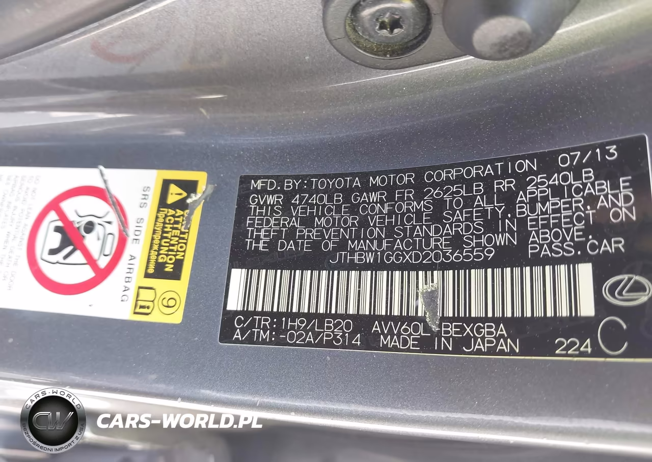 2013 Lexus Es 300H VIN:JTHBW1GGXD2036559 - 9