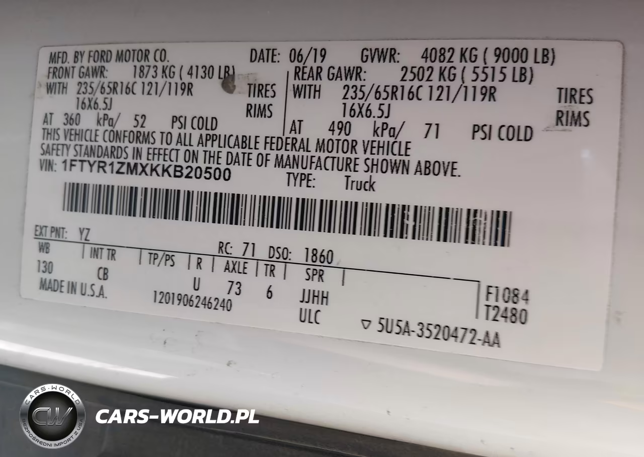 2019 Ford Transit-250 VIN:1FTYR1ZMXKKB20500 - 9