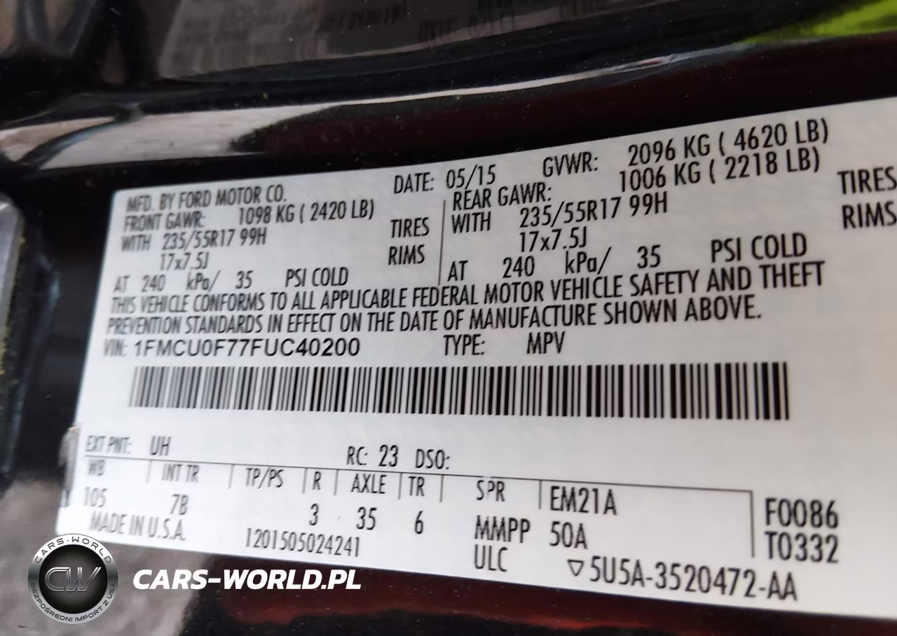 2015 Ford Escape S VIN:1FMCU0F77FUC40200 - 9