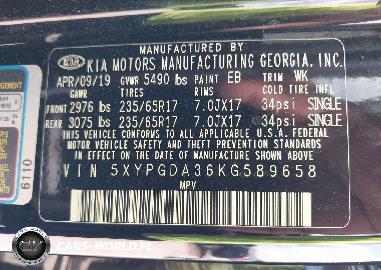 2019 Kia Sorento 2.4L Lx VIN:5XYPGDA36KG589658 - 9