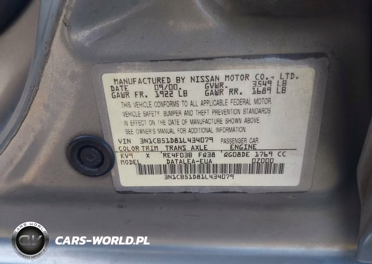 2001 Nissan Sentra Gxe VIN:3N1CB51D81L434079 - 9