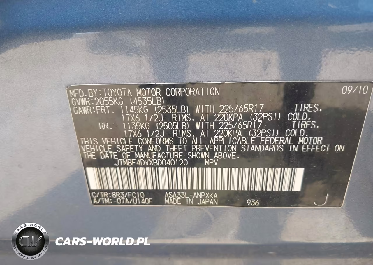 2011 Toyota Rav4 VIN:JTMBF4DVXBD040120 - 9