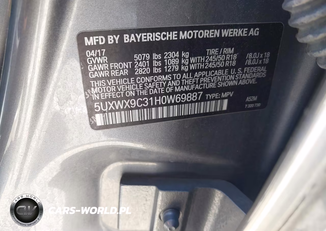 2017 BMW X3 xDrive28I VIN:5UXWX9C31H0W69887 - 9
