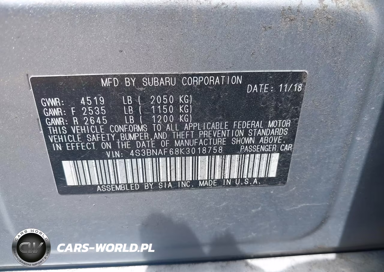 2019 Subaru Legacy 2.5I Premium VIN:4S3BNAF68K3018758 - 9
