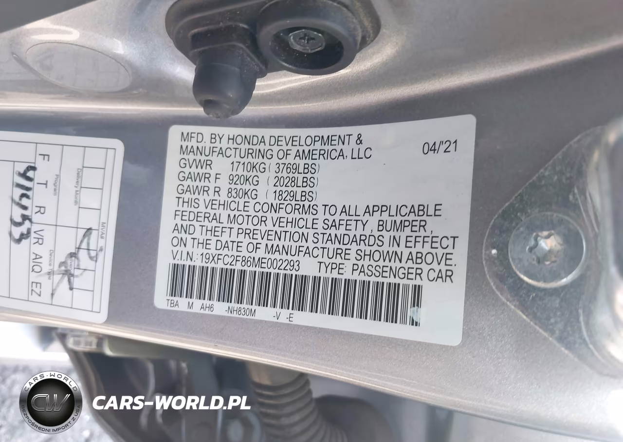 2021 Honda Civic Sport VIN:19XFC2F86ME002293 - 9