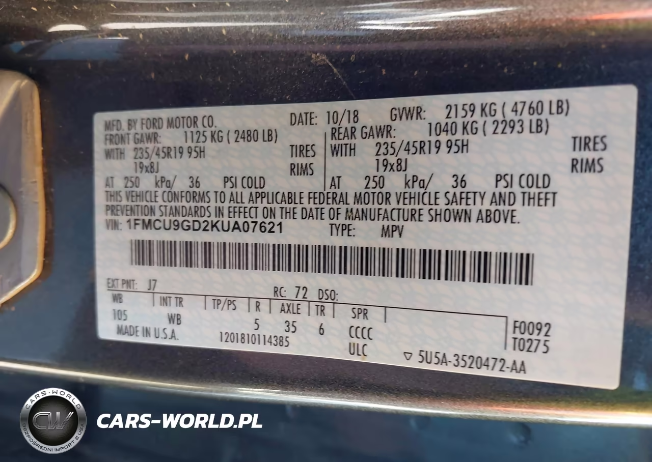 2019 Ford Escape Se VIN:1FMCU9GD2KUA07621 - 9