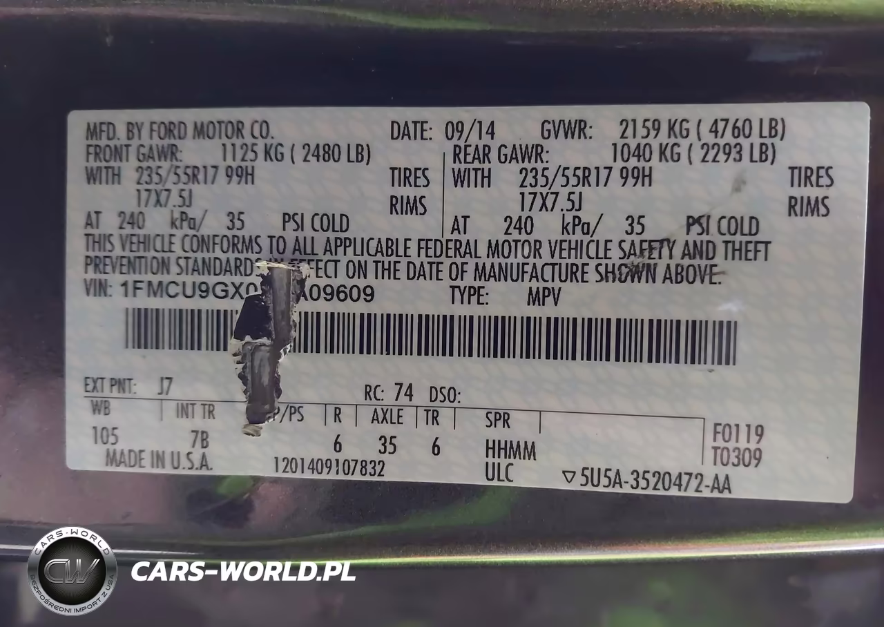 2015 Ford Escape Se VIN:1FMCU9GX0FUA09609 - 9