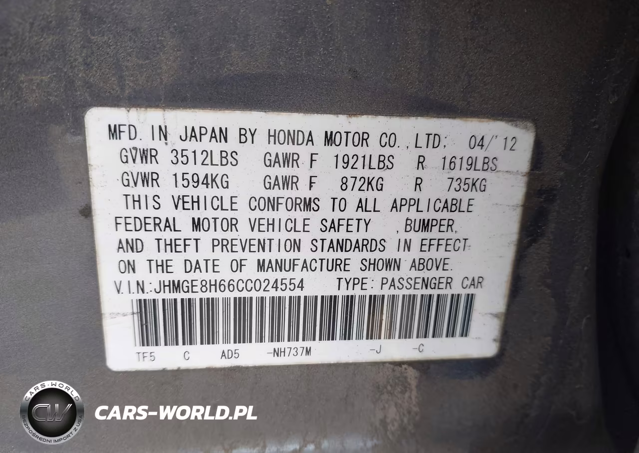 2012 Honda Fit Sport VIN:JHMGE8H66CC024554 - 9