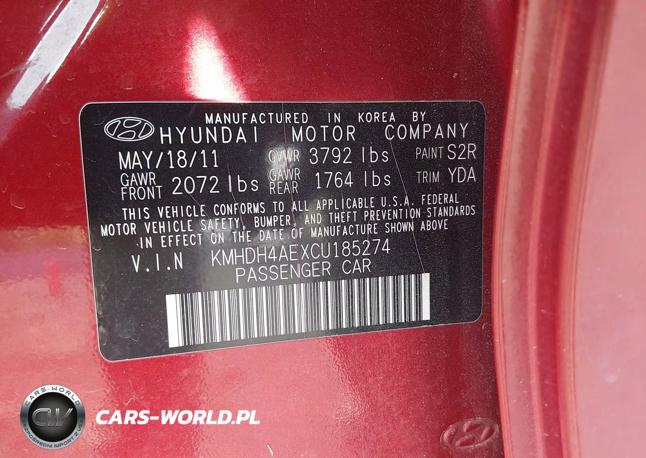 2012 Hyundai Elantra Gls (Ulsan Plant) VIN:KMHDH4AEXCU185274 - 9