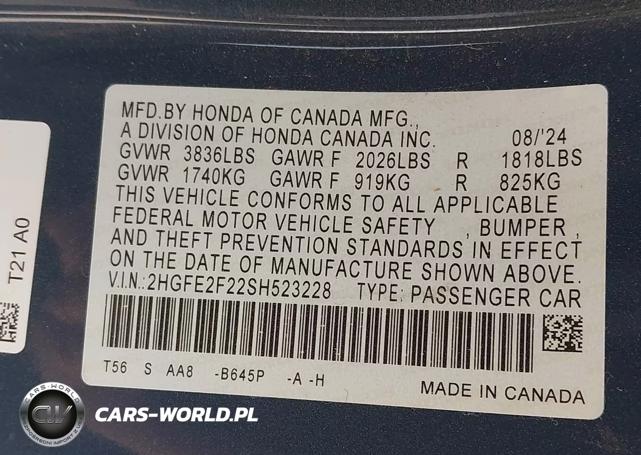 2025 Honda Civic Lx VIN:2HGFE2F22SH523228 - 9