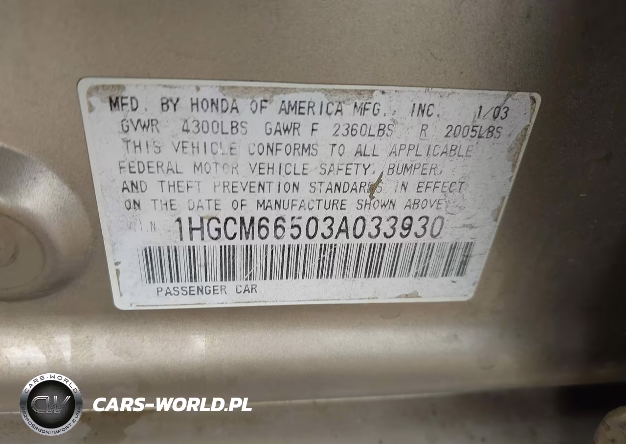 2003 Honda Accord 3.0 Ex VIN:1HGCM66503A033930 - 9