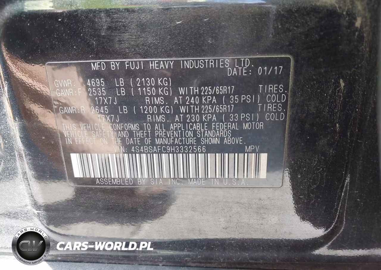 2017 Subaru Outback 2.5I Premium VIN:4S4BSAFC9H3332566 - 9