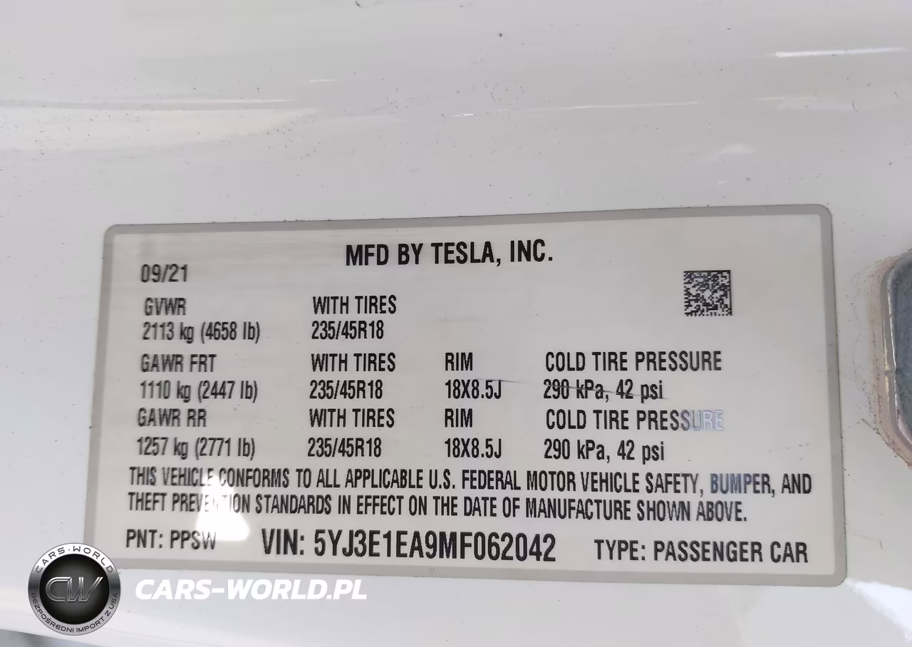 2021 Tesla Model 3 Standard Range Plus Rear-Wheel Drive VIN:5YJ3E1EA9MF062042 - 9