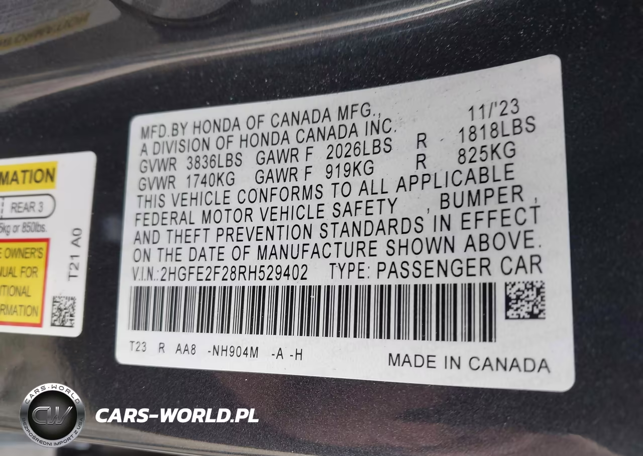 2024 Honda Civic Lx VIN:2HGFE2F28RH529402 - 9