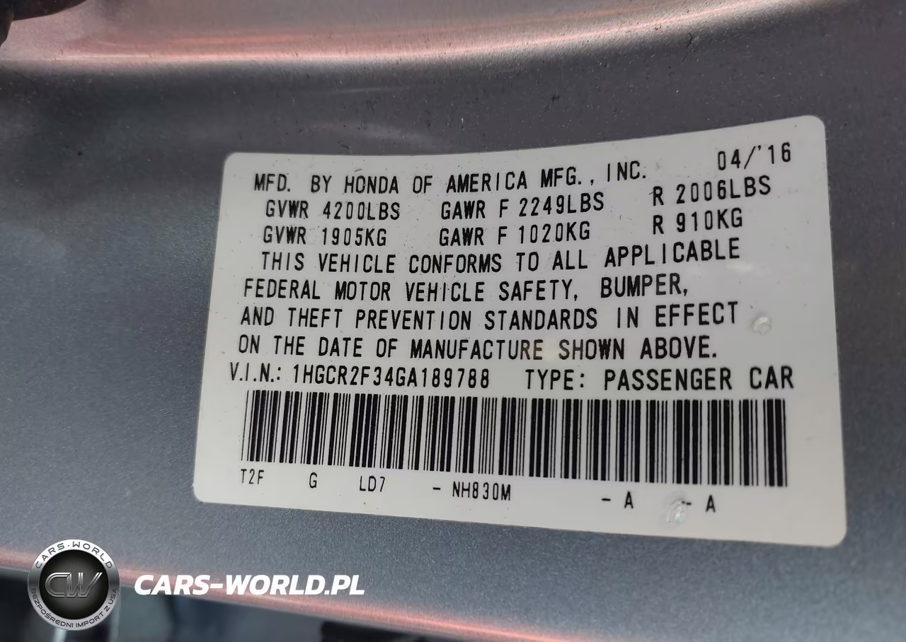 2016 Honda Accord Lx VIN:1HGCR2F34GA189788 - 9