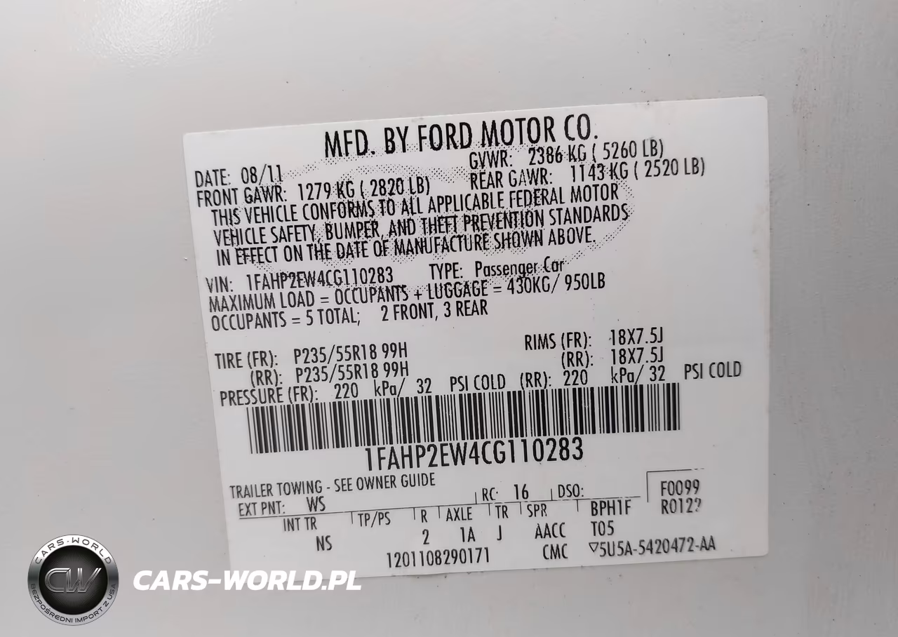 2012 Ford Taurus Sel VIN:1FAHP2EW4CG110283 - 9