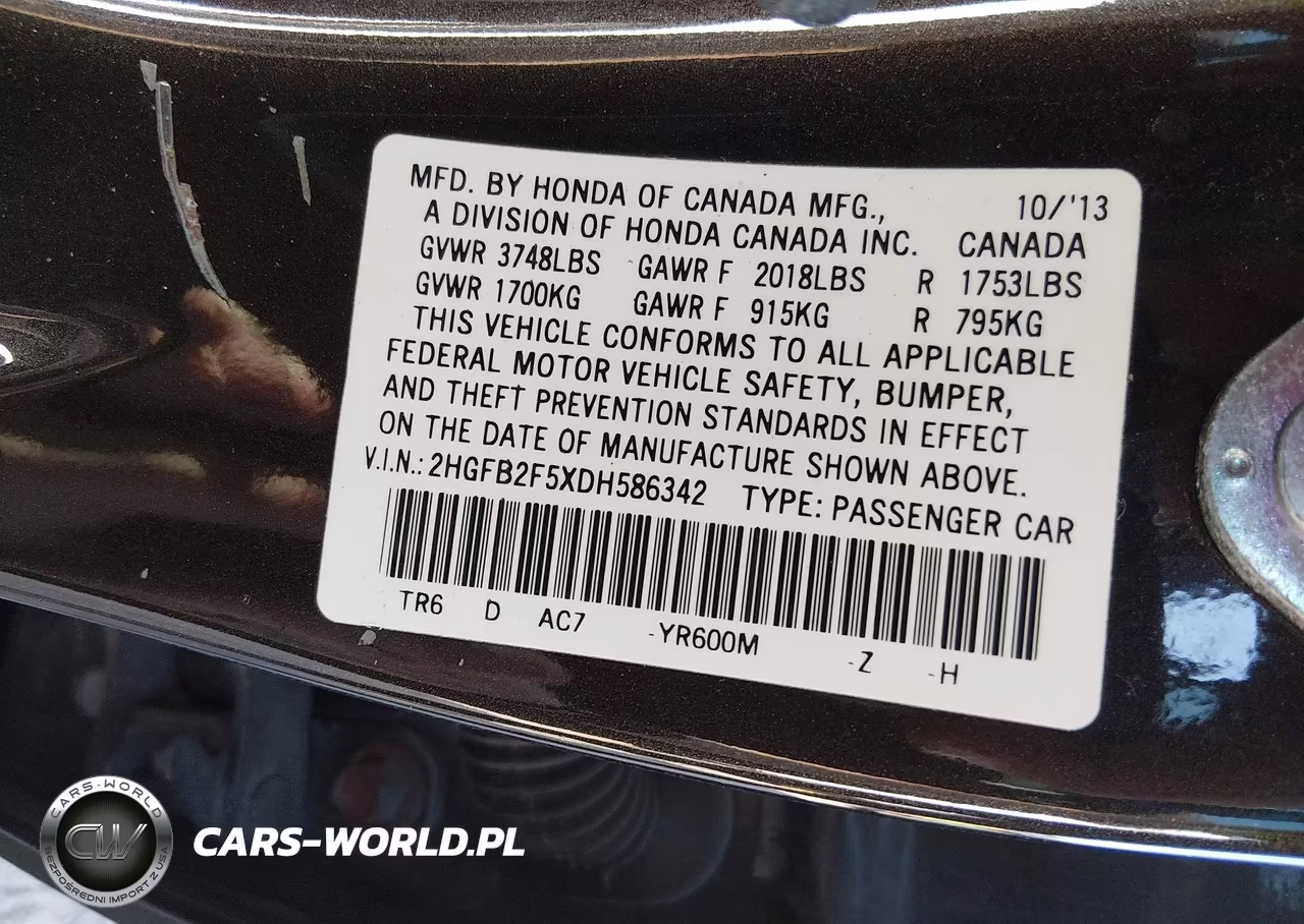 2013 Honda Civic Lx VIN:2HGFB2F5XDH586342 - 9