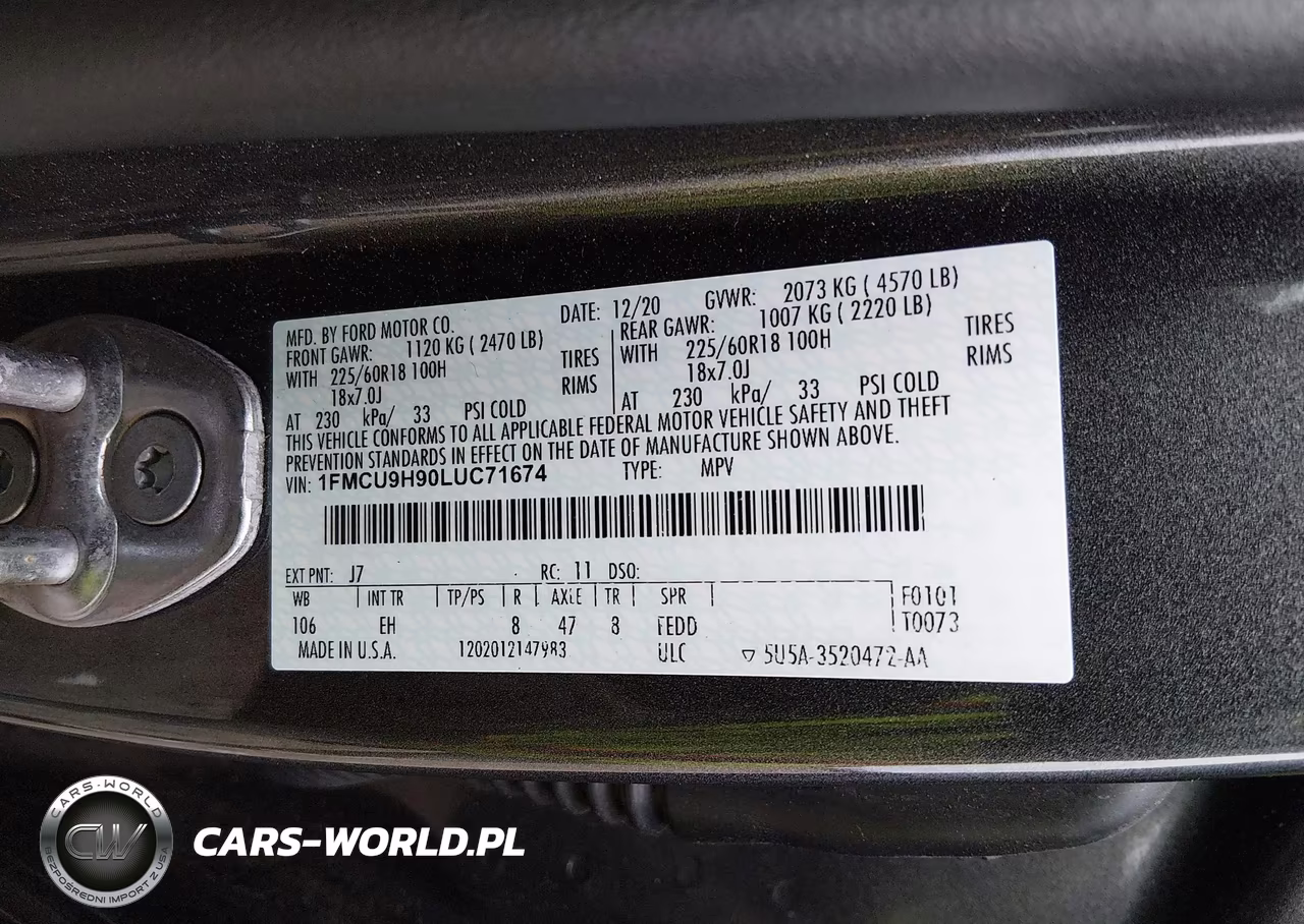 2020 Ford Escape Sel VIN:1FMCU9H90LUC71674 - 9