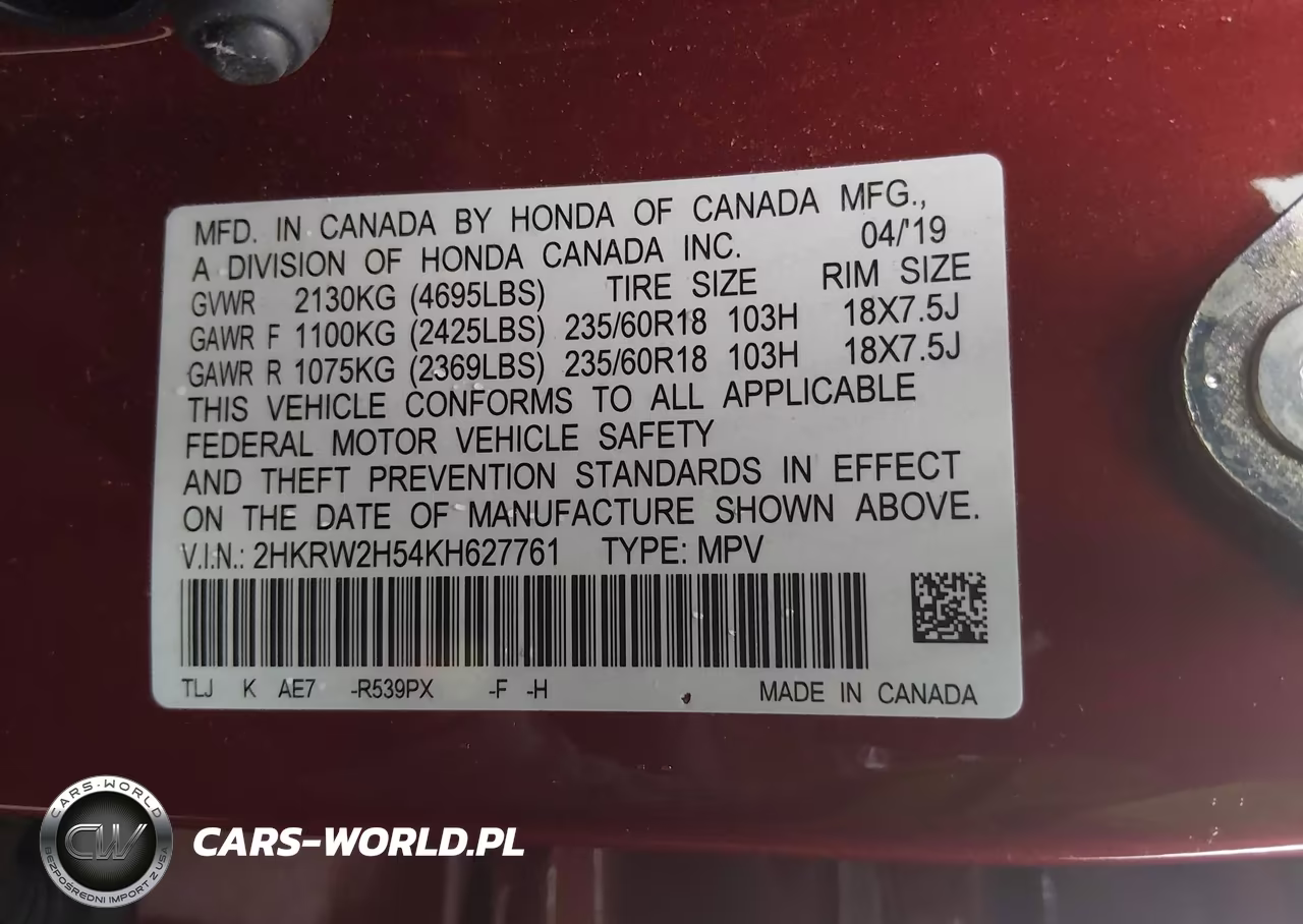 2019 Honda Cr-V Ex VIN:2HKRW2H54KH627761 - 9