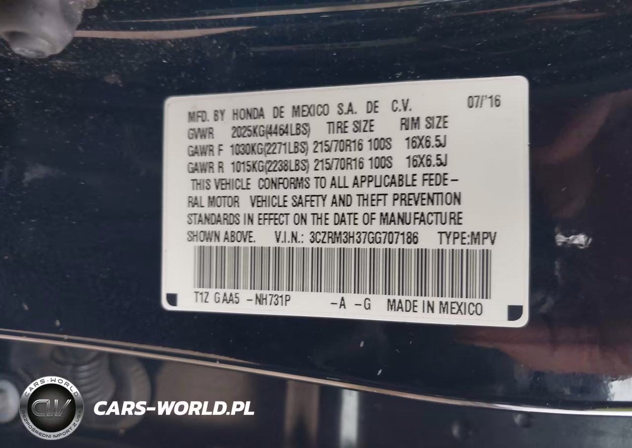 2016 Honda Cr-V Lx VIN:3CZRM3H37GG707186 - 9