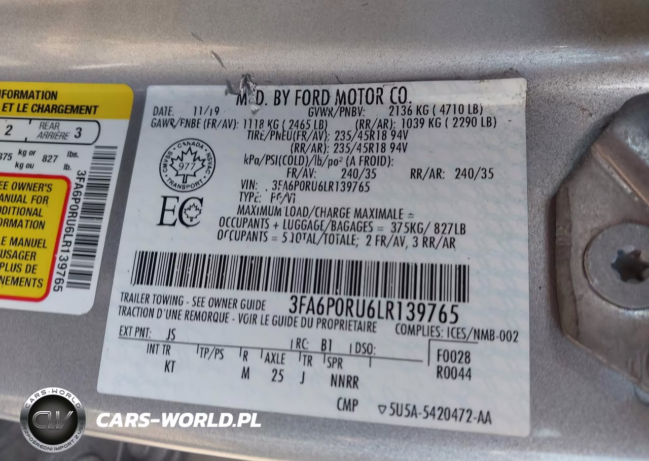 2020 Ford Fusion Hybrid Titanium VIN:3FA6P0RU6LR139765 - 9