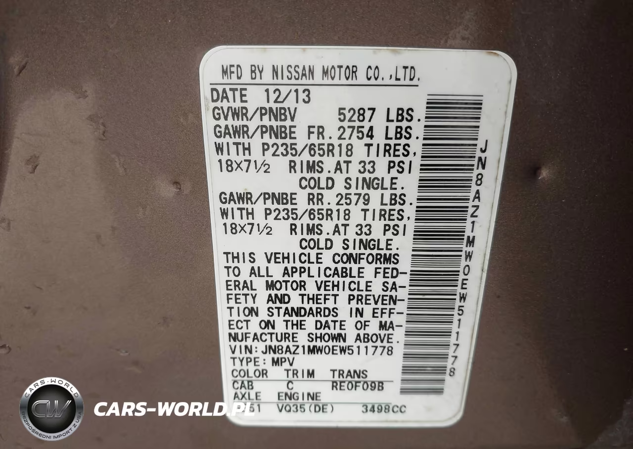 2014 Nissan Murano Sl VIN:JN8AZ1MW0EW511778 - 9