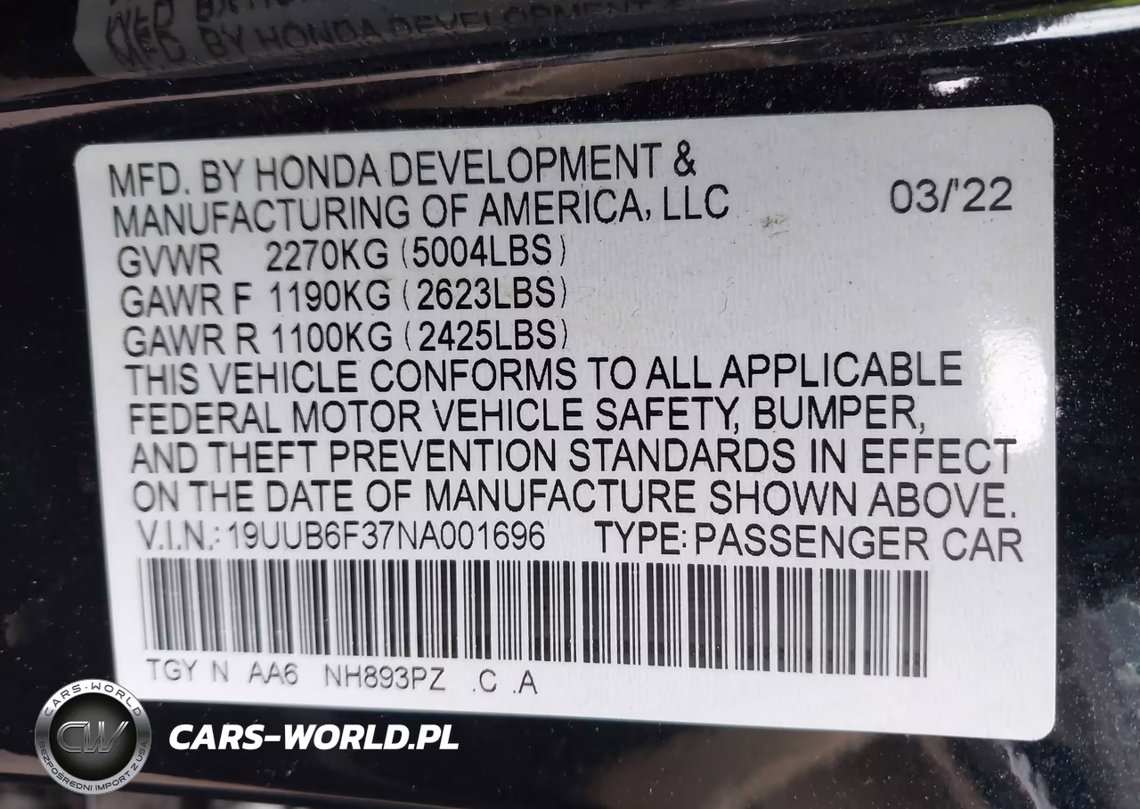2022 Acura Tlx Standard VIN:19UUB6F37NA001696 - 9