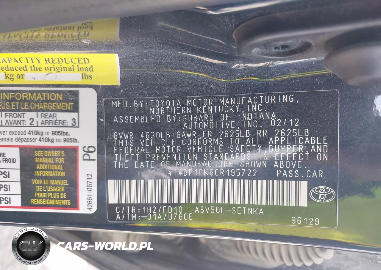2012 Toyota Camry Le VIN:4T4BF1FK6CR195722 - 9