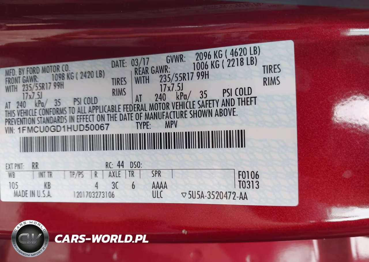 2017 Ford Escape Se VIN:1FMCU0GD1HUD50067 - 9