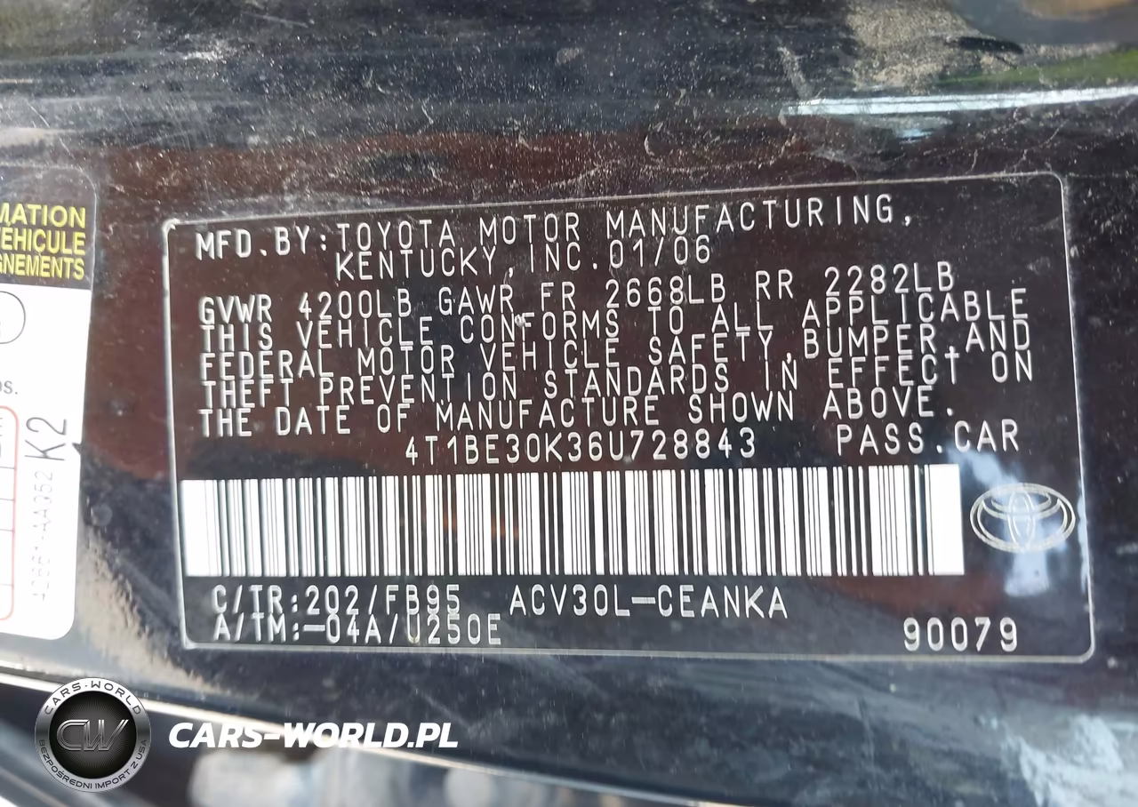 2006 Toyota Camry Le VIN:4T1BE30K36U728843 - 9