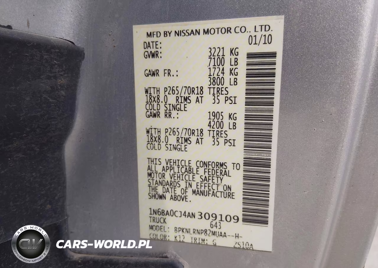 2010 Nissan Titan Xe VIN:1N6BA0CJ4AN309109 - 9