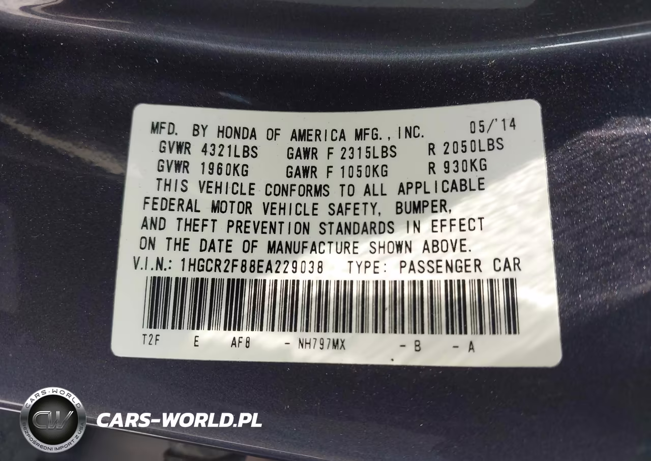 2014 Honda Accord Ex-L VIN:1HGCR2F88EA229038 - 9