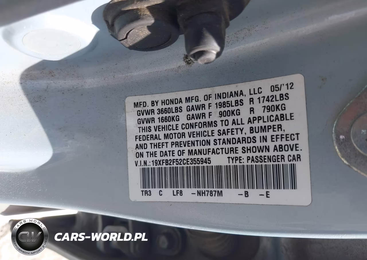 2012 Honda Civic Lx VIN:19XFB2F52CE355945 - 9