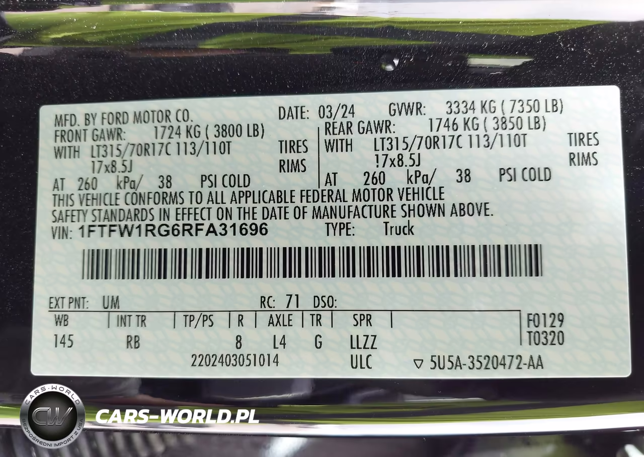 2024 Ford F-150 Raptor VIN:1FTFW1RG6RFA31696 - 9
