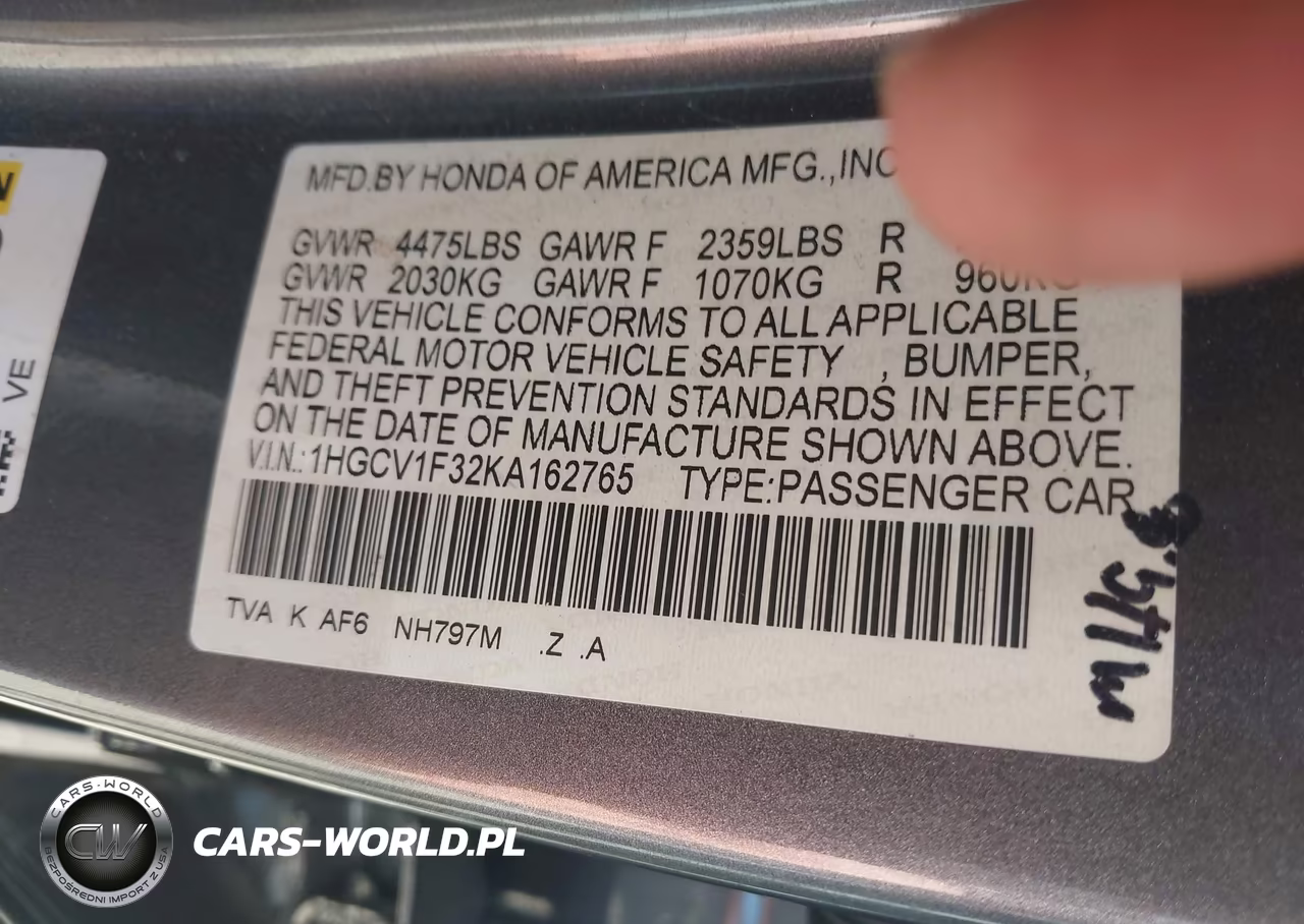 2019 Honda Accord Sport VIN:1HGCV1F32KA162765 - 9